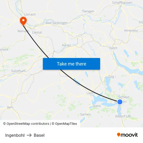 Ingenbohl to Basel map