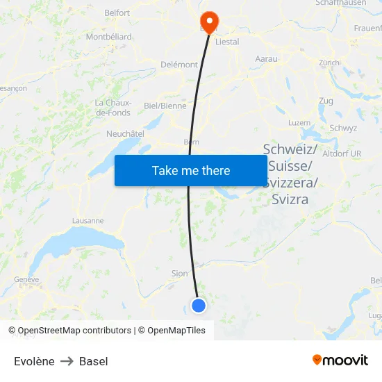 Evolène to Basel map