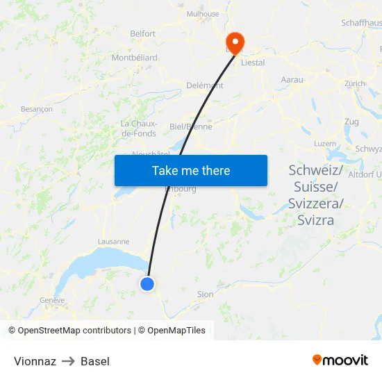 Vionnaz to Basel map