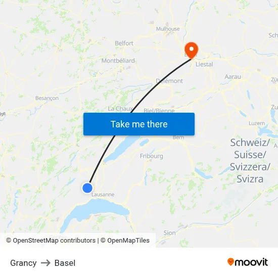 Grancy to Basel map