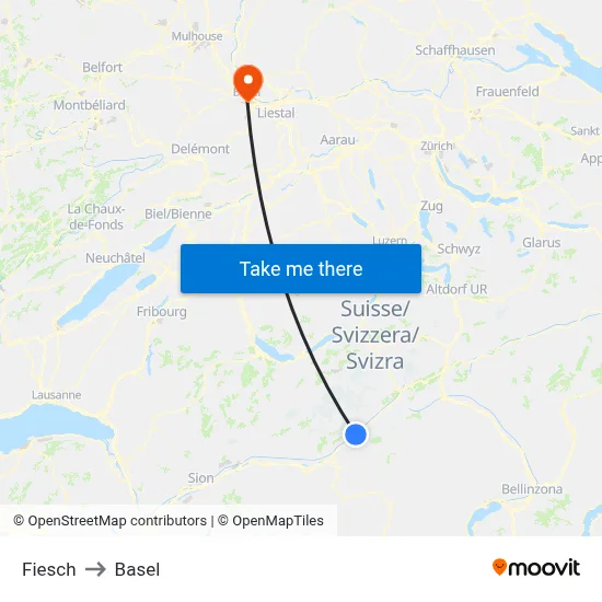 Fiesch to Basel map