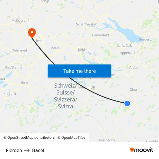 Flerden to Basel map