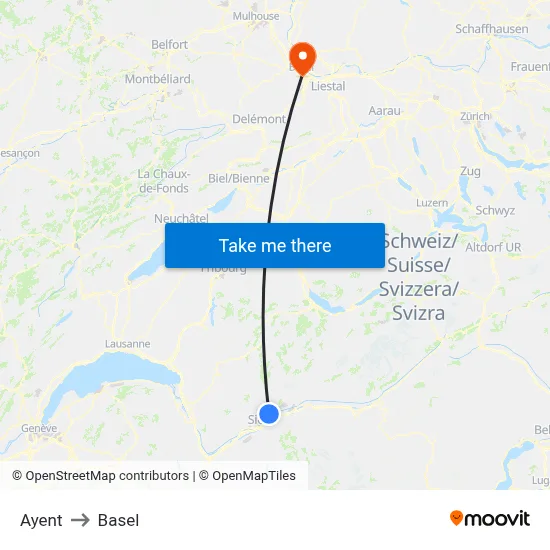 Ayent to Basel map