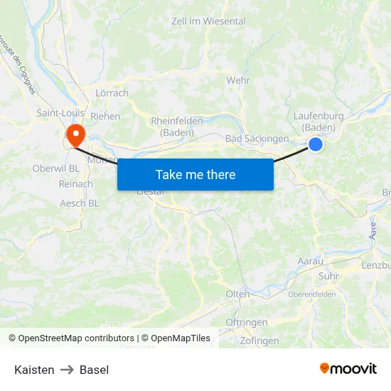 Kaisten to Basel map