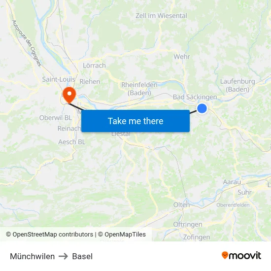 Münchwilen to Basel map