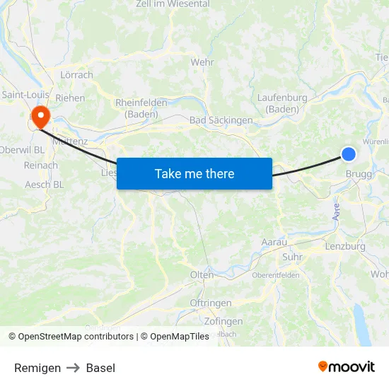Remigen to Basel map