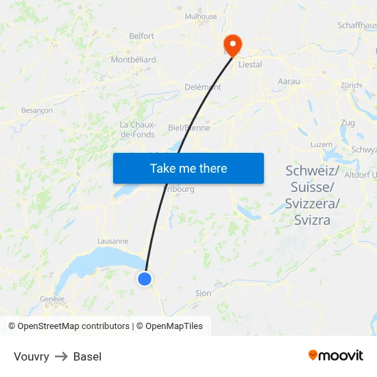 Vouvry to Basel map