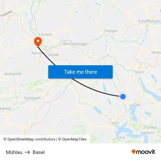 Mühlau to Basel map
