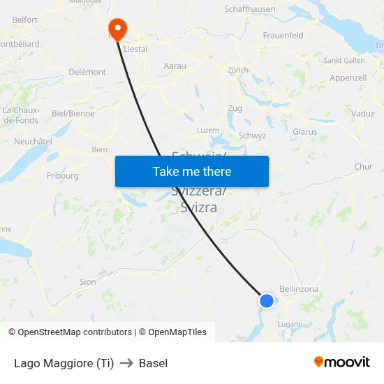 Lago Maggiore (Ti) to Basel map