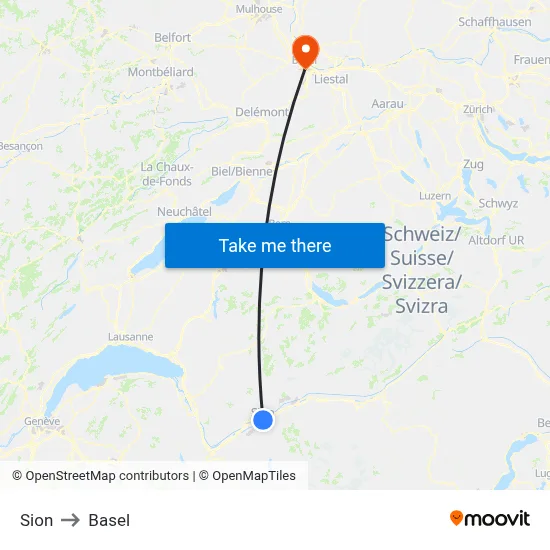 Sion to Basel map