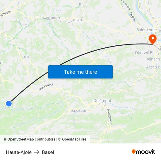 Haute-Ajoie to Basel map
