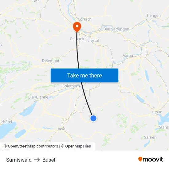 Sumiswald to Basel map