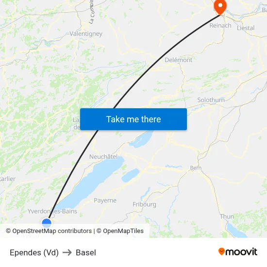 Ependes (Vd) to Basel map