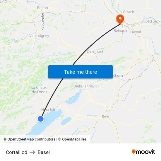 Cortaillod to Basel map