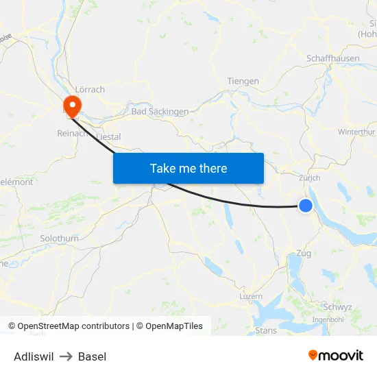 Adliswil to Basel map