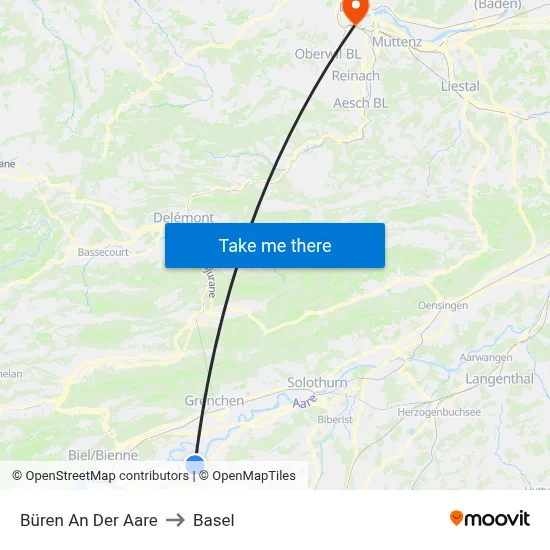 Büren An Der Aare to Basel map