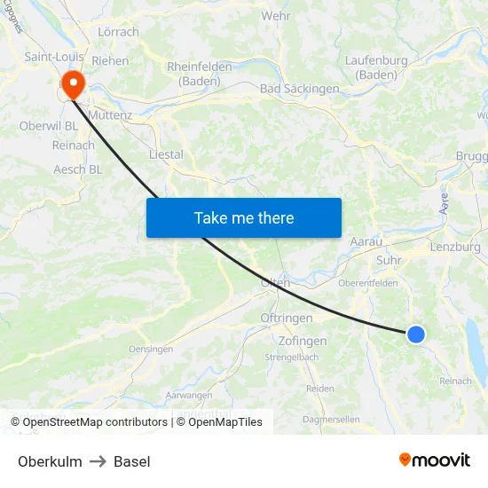Oberkulm to Basel map