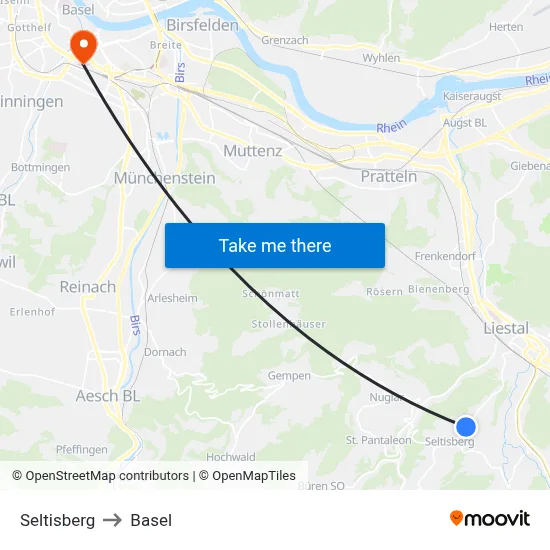 Seltisberg to Basel map