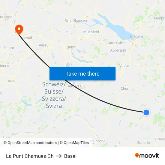 La Punt Chamues-Ch to Basel map