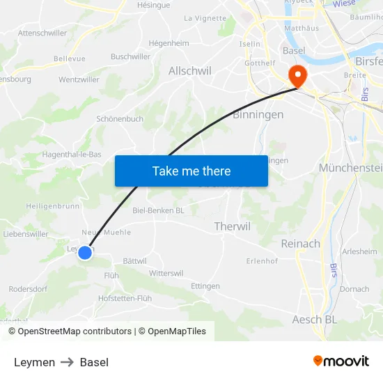 Leymen to Basel map