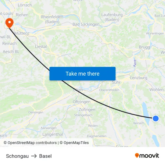 Schongau to Basel map