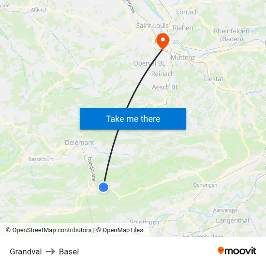 Grandval to Basel map