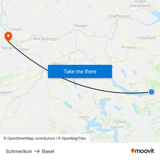 Schmerikon to Basel map