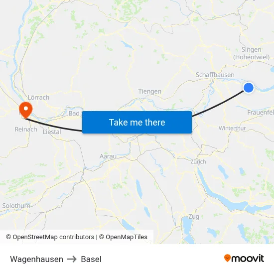 Wagenhausen to Basel map