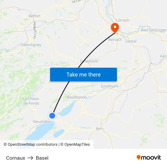 Cornaux to Basel map