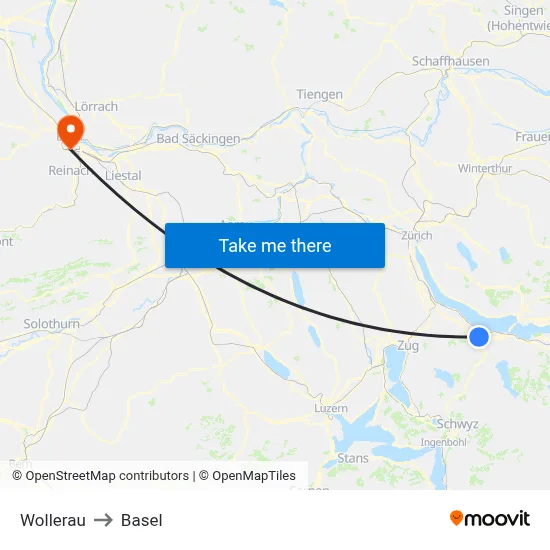 Wollerau to Basel map
