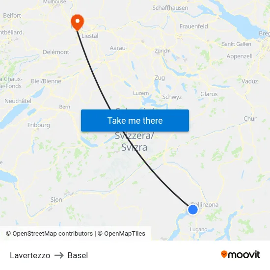 Lavertezzo to Basel map