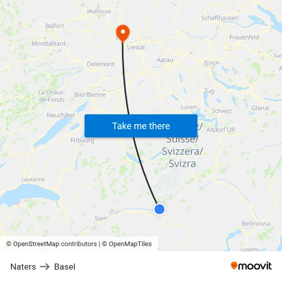 Naters to Basel map