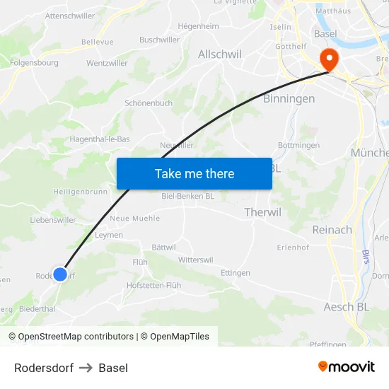 Rodersdorf to Basel map