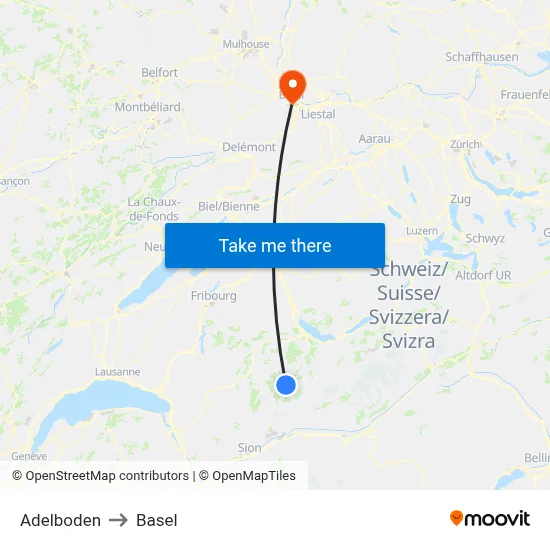Adelboden to Basel map