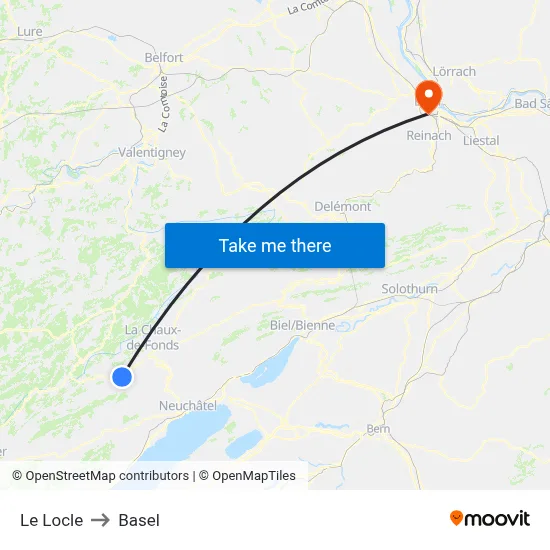 Le Locle to Basel map