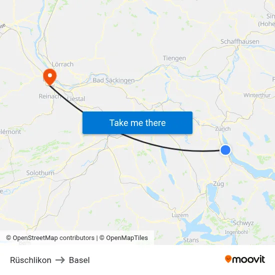 Rüschlikon to Basel map