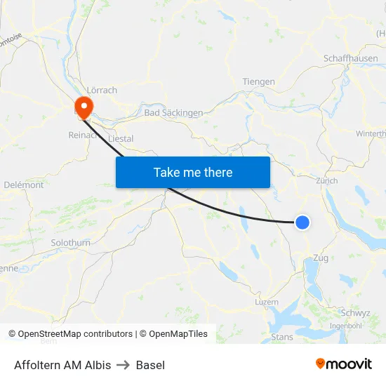 Affoltern AM Albis to Basel map
