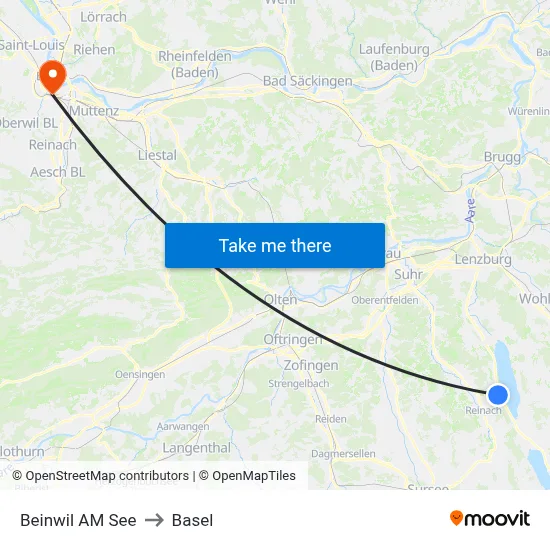 Beinwil AM See to Basel map