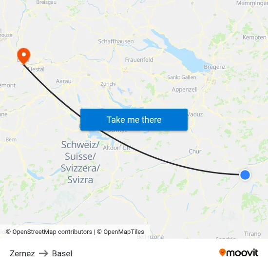 Zernez to Basel map