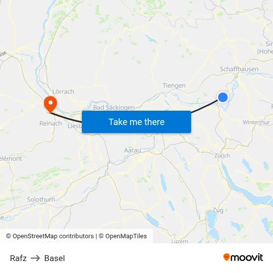Rafz to Basel map