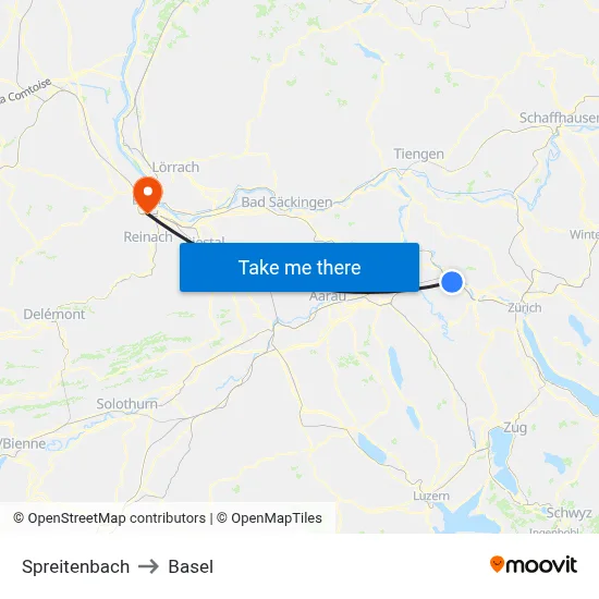 Spreitenbach to Basel map