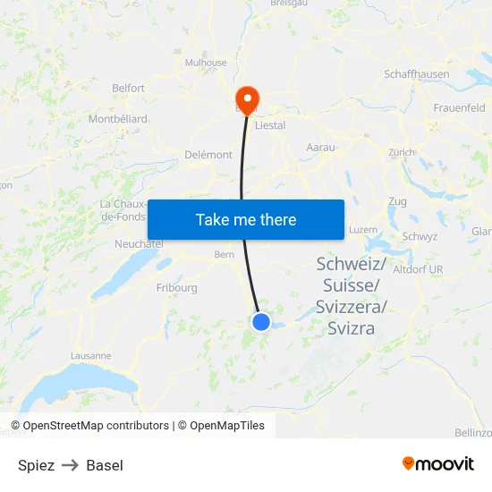 Spiez to Basel map