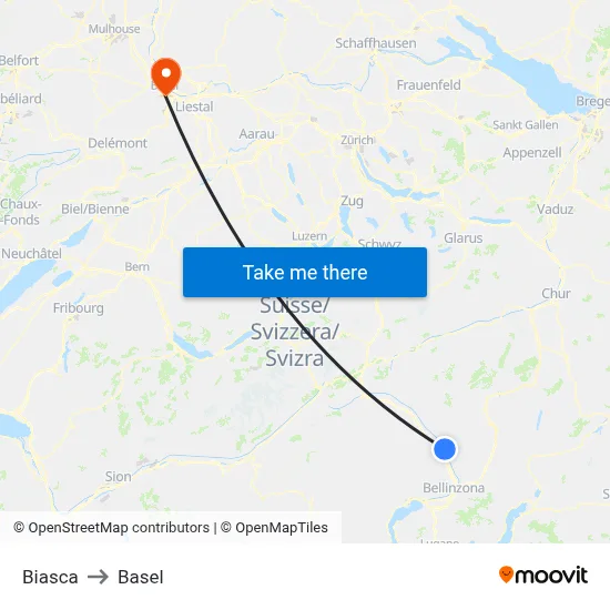 Biasca to Basel map