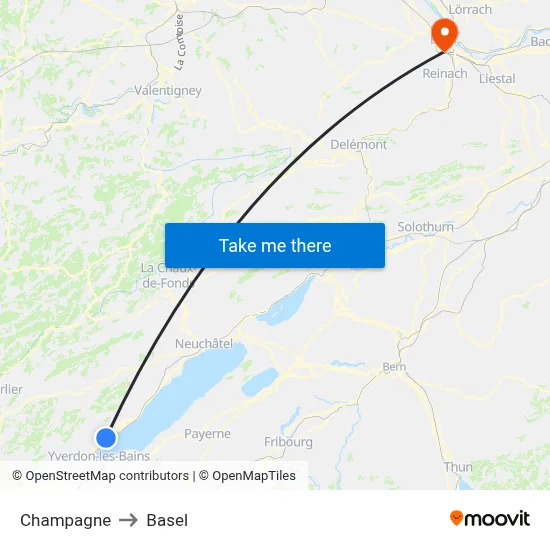 Champagne to Basel map