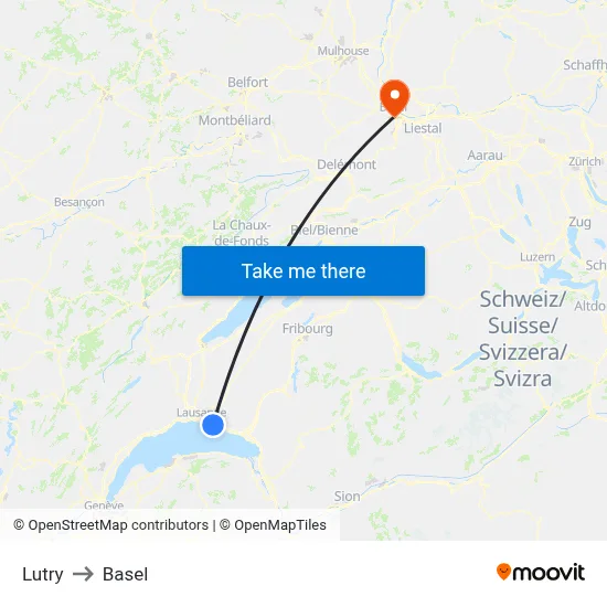 Lutry to Basel map