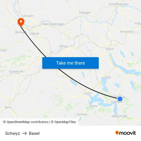 Schwyz to Basel map