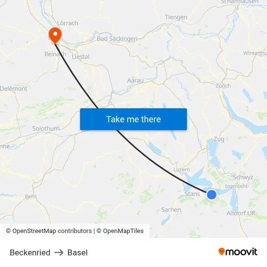 Beckenried to Basel map
