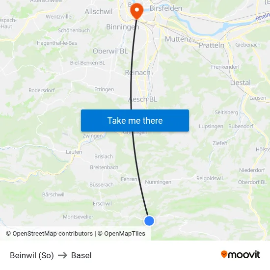 Beinwil (So) to Basel map