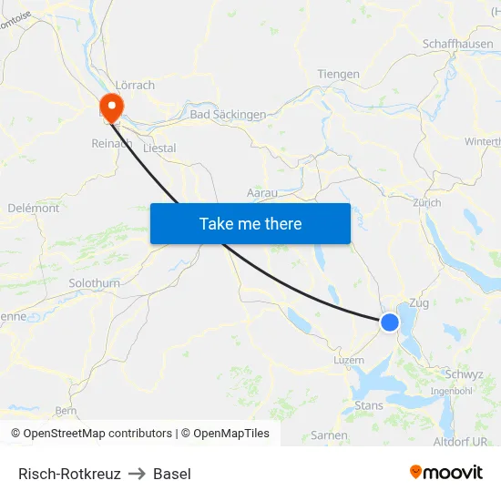 Risch-Rotkreuz to Basel map