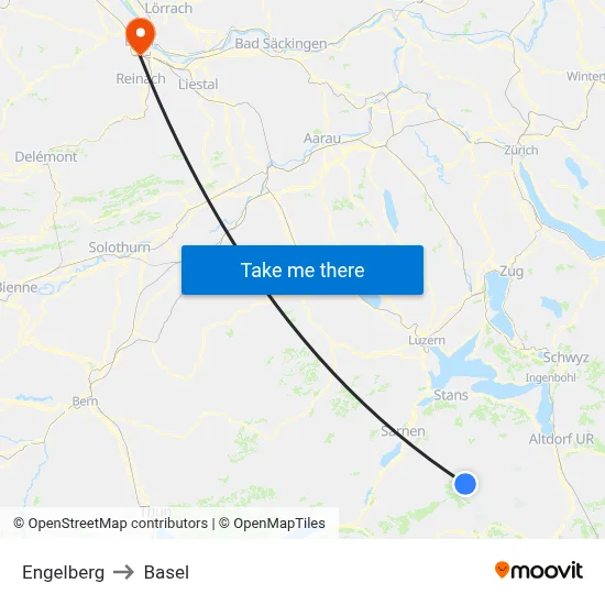 Engelberg to Basel map